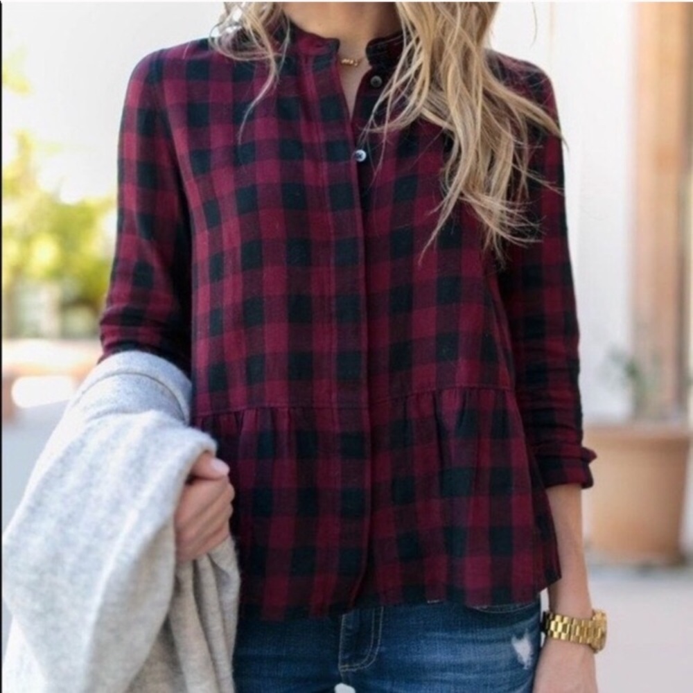 Madewell Buffalo Plaid Lakeside Peplum Top
